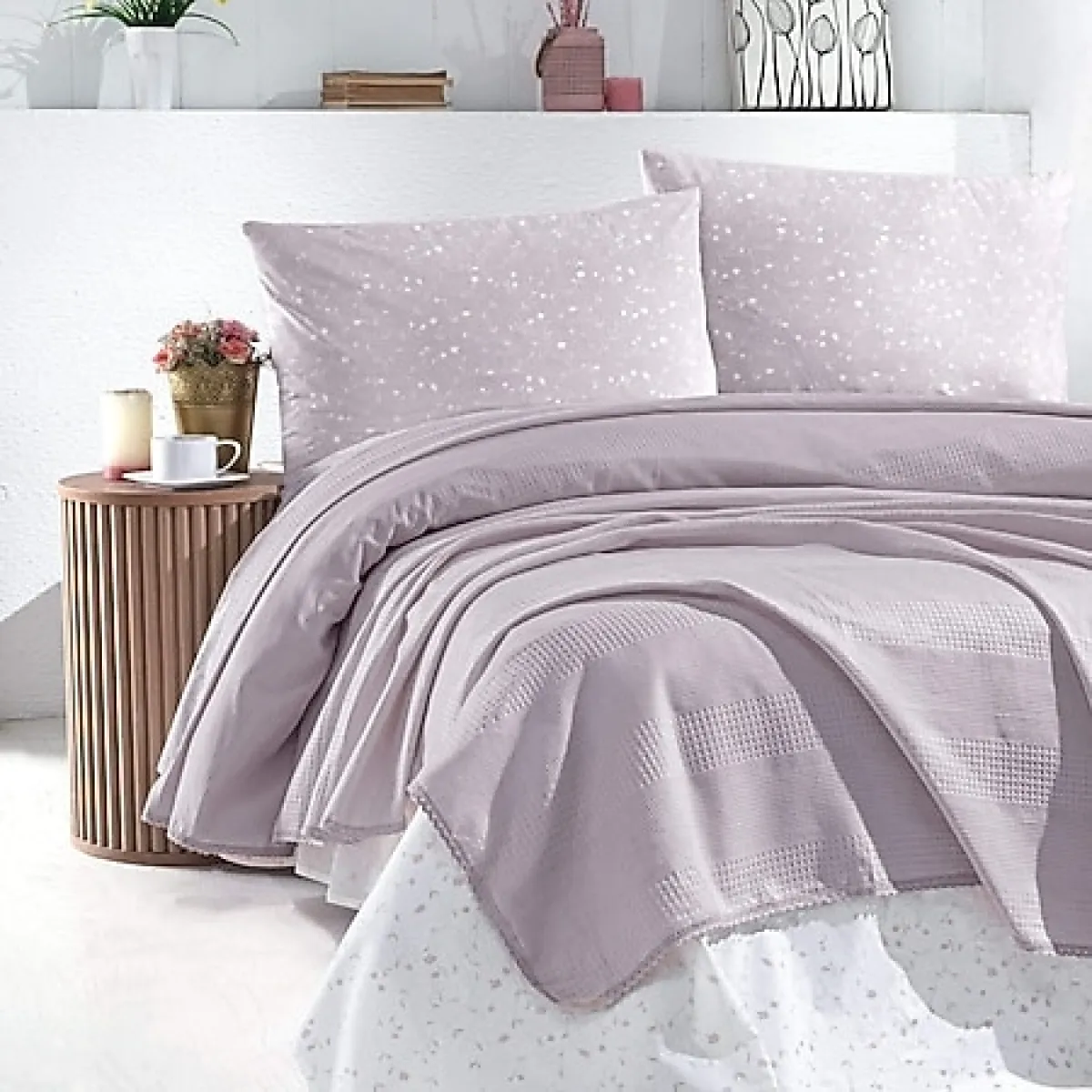 Schafer Flower 4 Parça Çift Kişilik Pike Takımı Lila