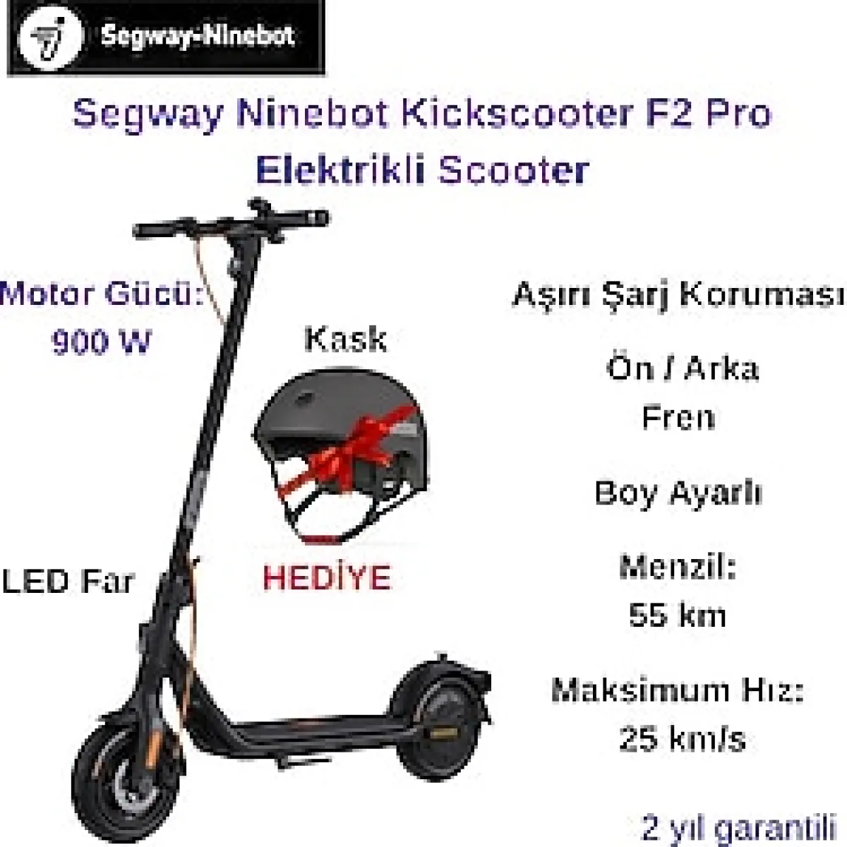 Segway Ninebot Kickscooter F2 Pro 900 W Elektrikli Scooter+Kask Hediye - 900 Watt GÜÇ