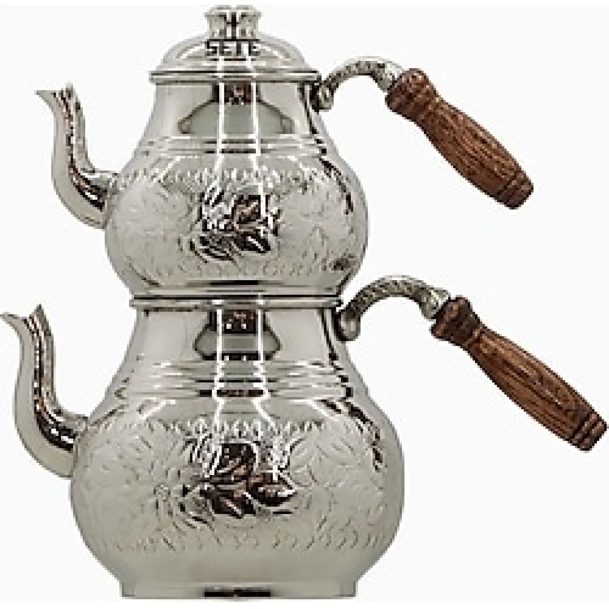 Sete Bakır Çaydanlık Seti Desenli Büyük Boy