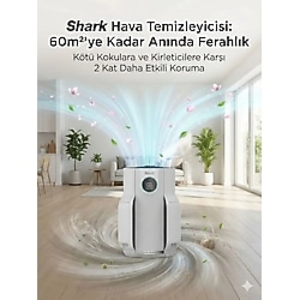 Shark Clean Sense Iq Teknolojili Büyük Boy Hava Temizleyici Makine Toz Duman Polen ve Tüy Engelleyici Otomatik Sensörlü Uyku Modlu Koku Önleyici Beyaz