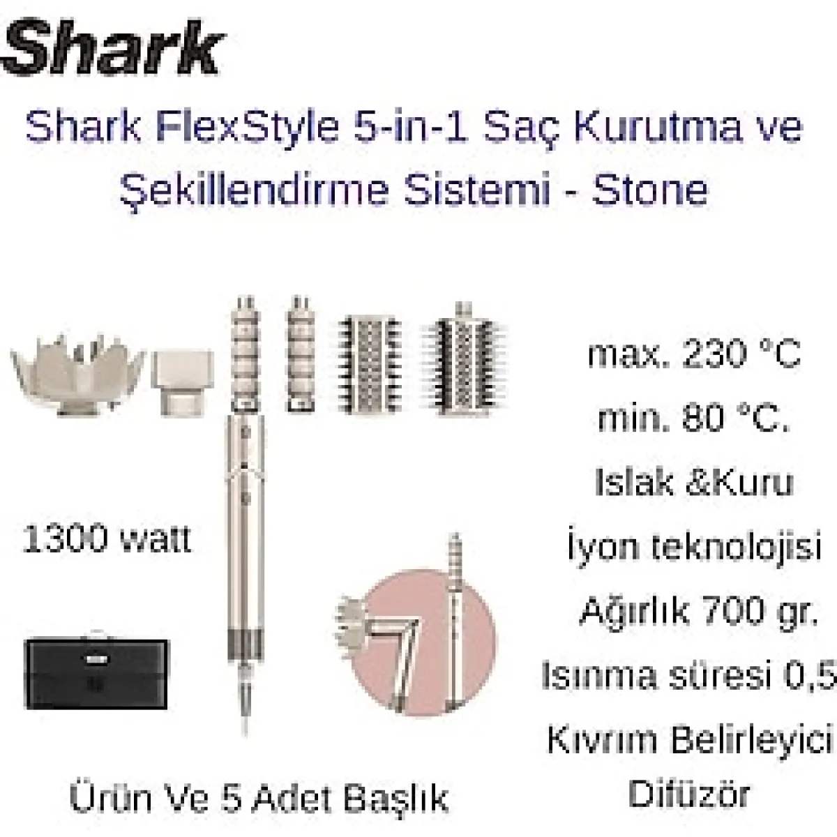 Shark Flexstyle 5-In-1 Saç Kurutma ve Şekillendirme Sistemi Stone + Erkek Tarama Fön Fırça Serisi Hediye - Taş