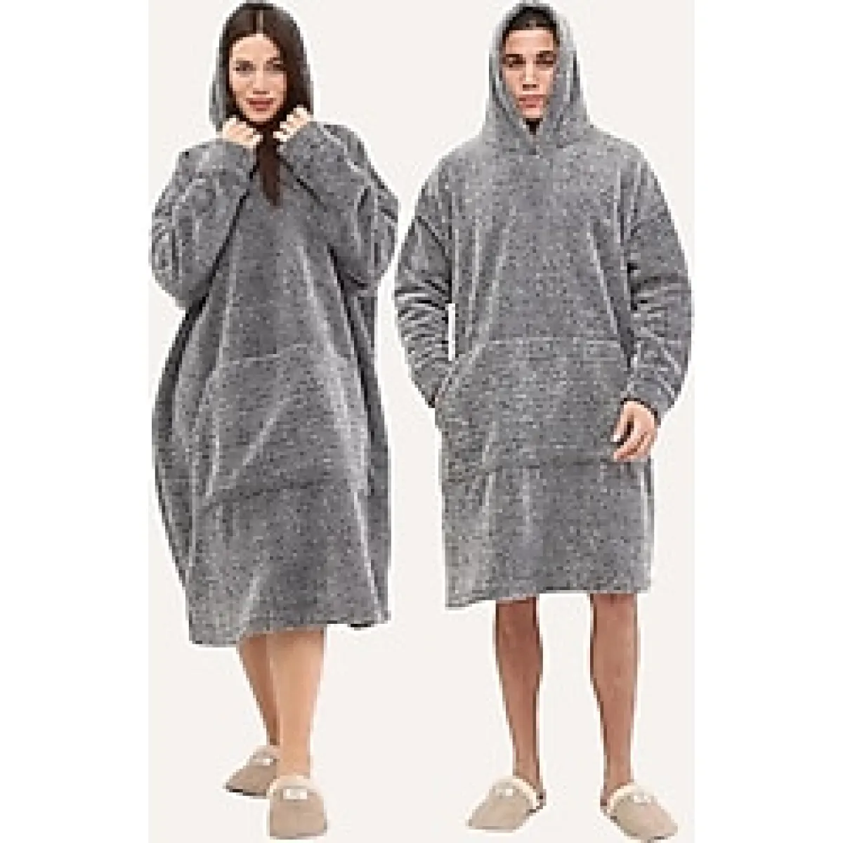 She Best Wellsoft Giyilebilir Battaniye- Kışlık Kapüşonlu Oversize Tek Kişilik Unısex Tv Battaniyesi - 130 x 80 cm - Gri