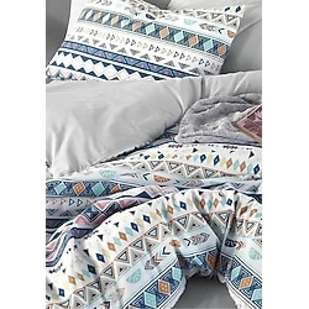 Sheri Home Sheri Basic Çift Kişilik 1 Adet Nevresim (Yorgan KILIFI)200 cm x 220 Cm, Malzeme: Pamuk. - Açık Mavi - Gri - 200 x 220 cm