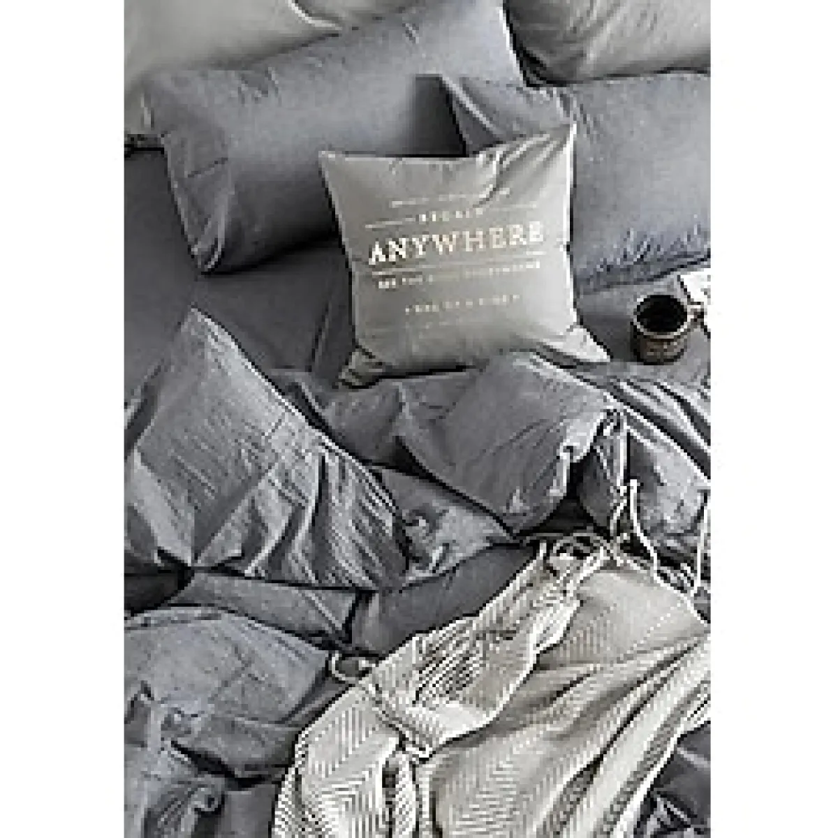 Sheri Home Sheri Basic Çift Kişilik 1 Adet Nevresim (Yorgan KILIFI)200 cm x 220 Cm, Malzeme: Pamuk. - Antrasit - Gri - 200 x 220 cm