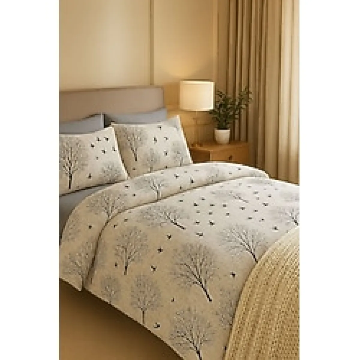 Sheri Home Tekstil Cotton Gri Ağaç Çift Kişilik Nevresim Seti Ca1453