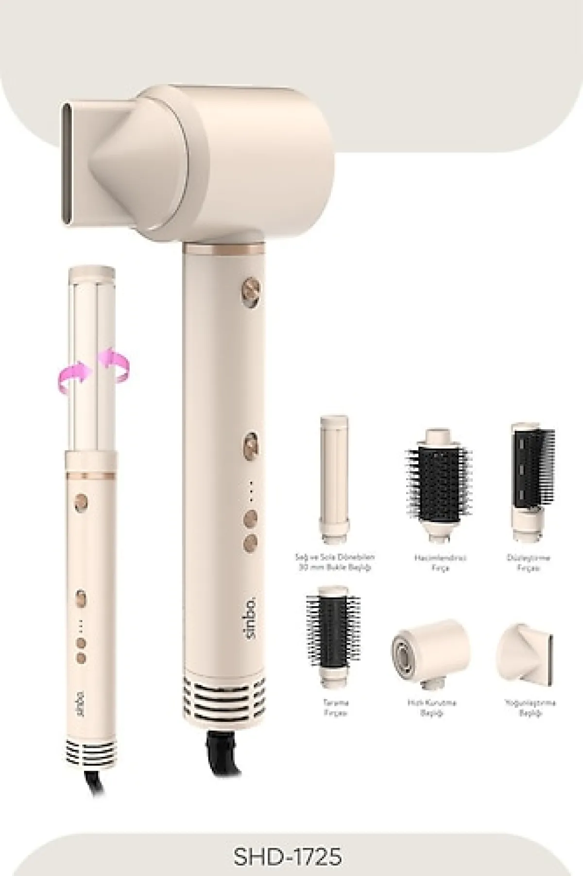 Sinbo Pro Compact SHD-1725 6in1 Bej Saç Şekillendirme Seti