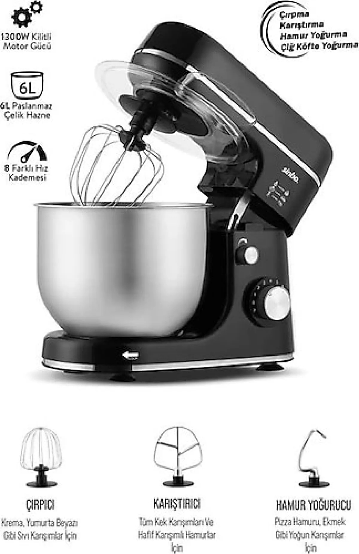 Sinbo SMX-2769 3in1 1300 W Siyah 6 lt Hamur Yoğurma Makinesi
