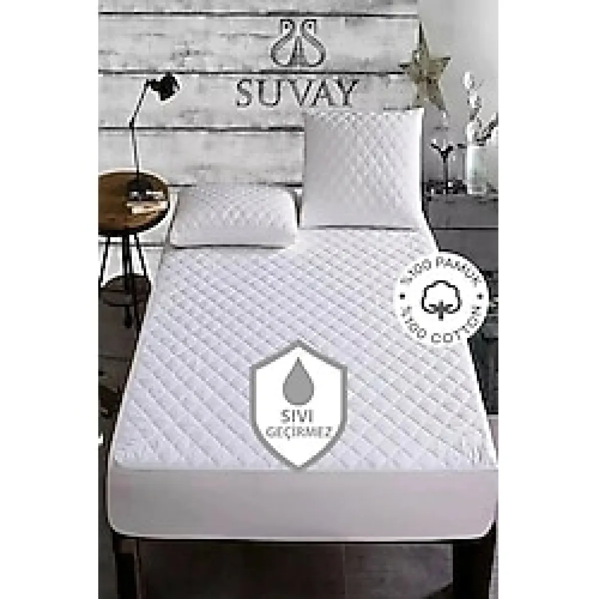 Suvay Kapitone Fitted Su Sıvı Geçirmez Tek ve Çift Kişilik Pamuk Çarşaf Yatak Alezi