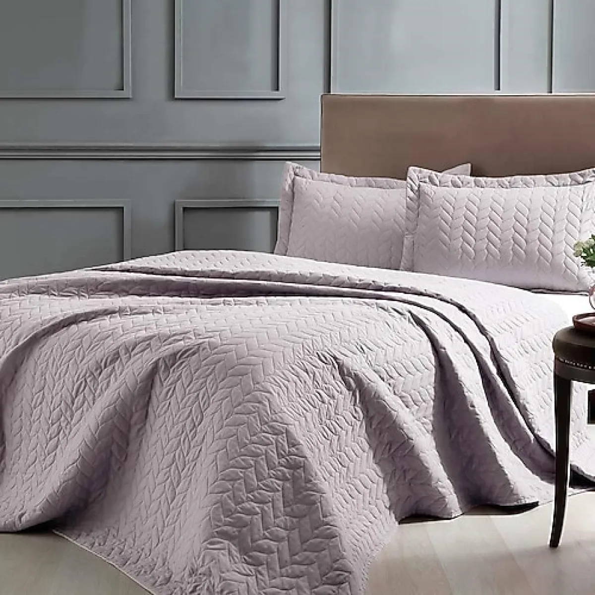 Taç Glory Lila Kapitone Tek Kişilik Yatak Örtüsü Takımı