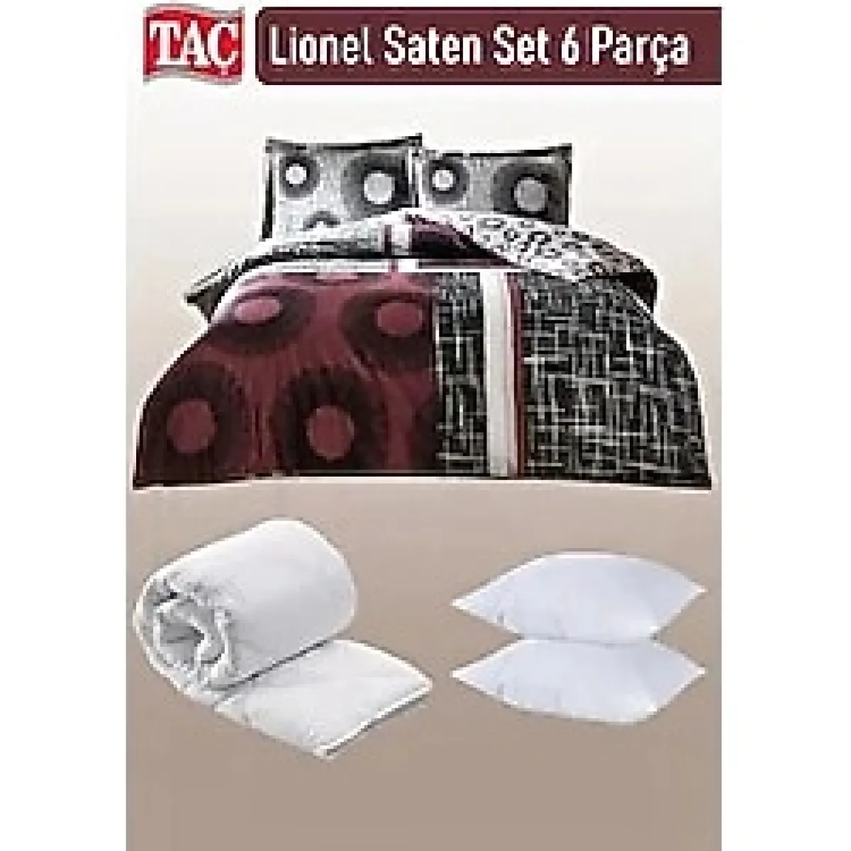Taç Lionel Saten Çift Kişilik Uyku Seti 6 Parça - Turkish Satin Sleep Set Bordo
