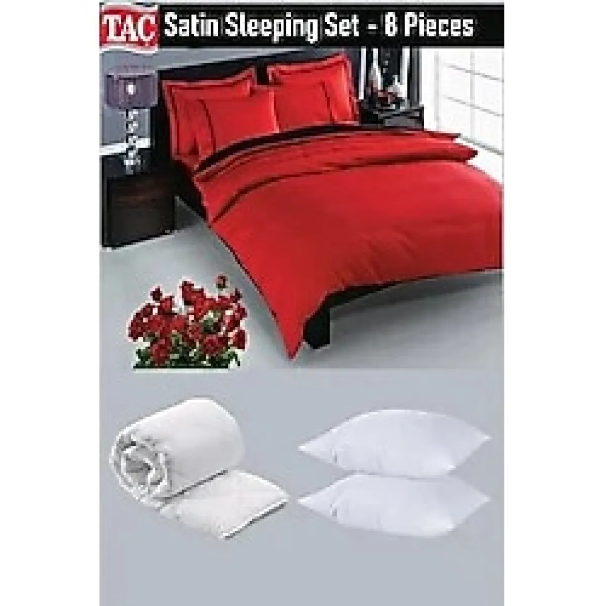 Taç Prestige Saten Delux Uyku Seti 8 Parça Kırmızı - Delux Themed Satin Duvet Cover