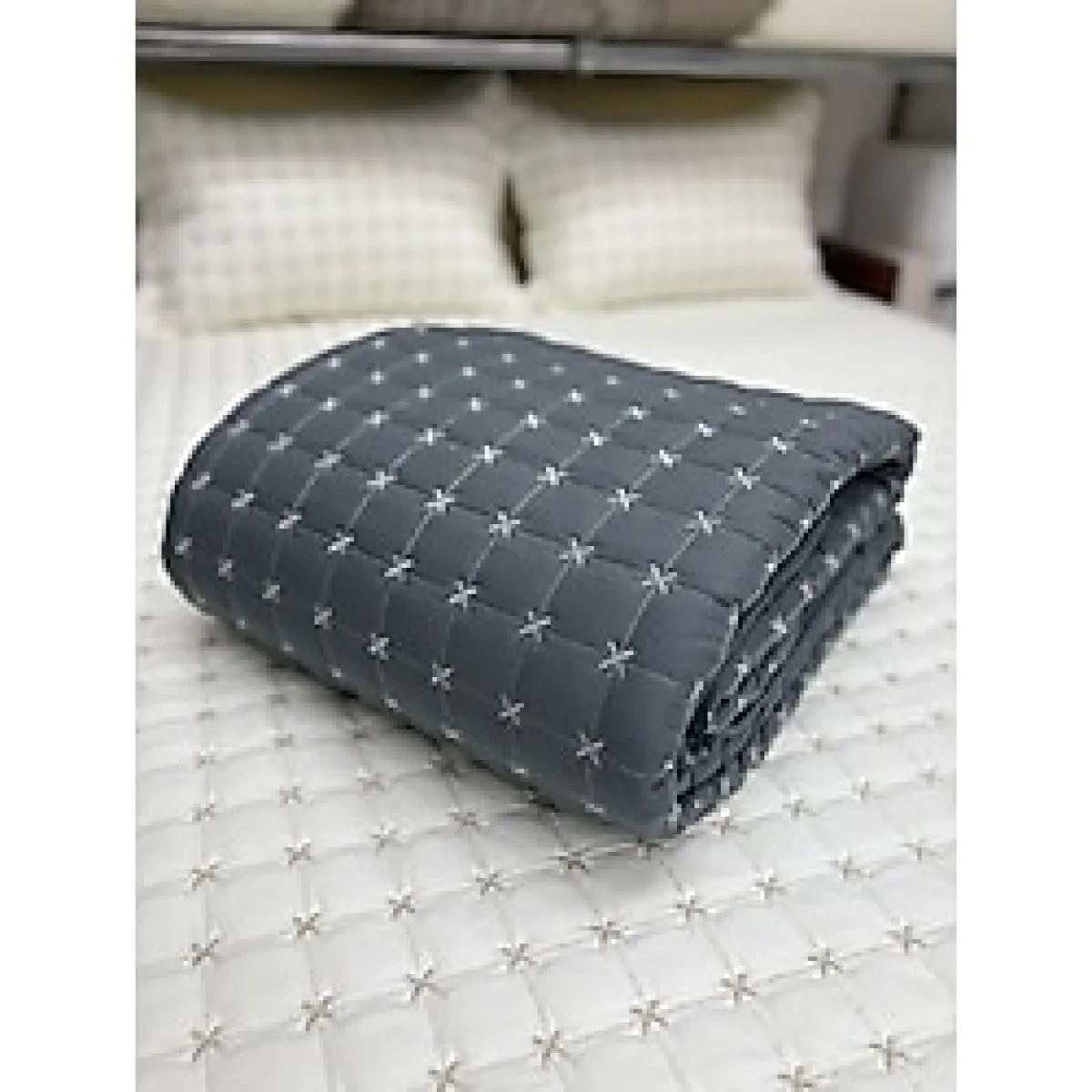 Tek Kişilik Kapitoneli Yatak Örtüsü Takımı - Pike Takımı - Antrasit