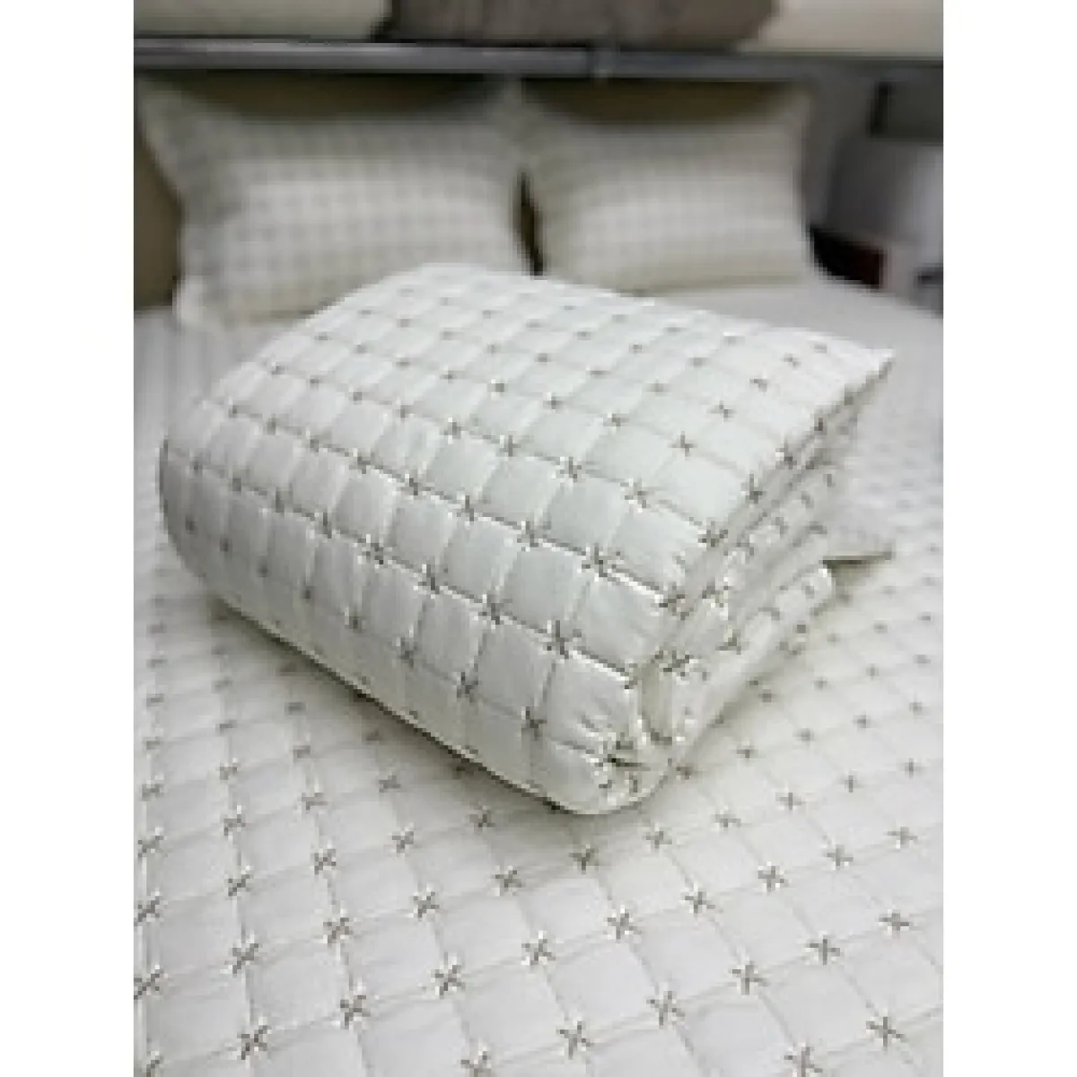 Tek Kişilik Kapitoneli Yatak Örtüsü Takımı - Pike Takımı - Beyaz