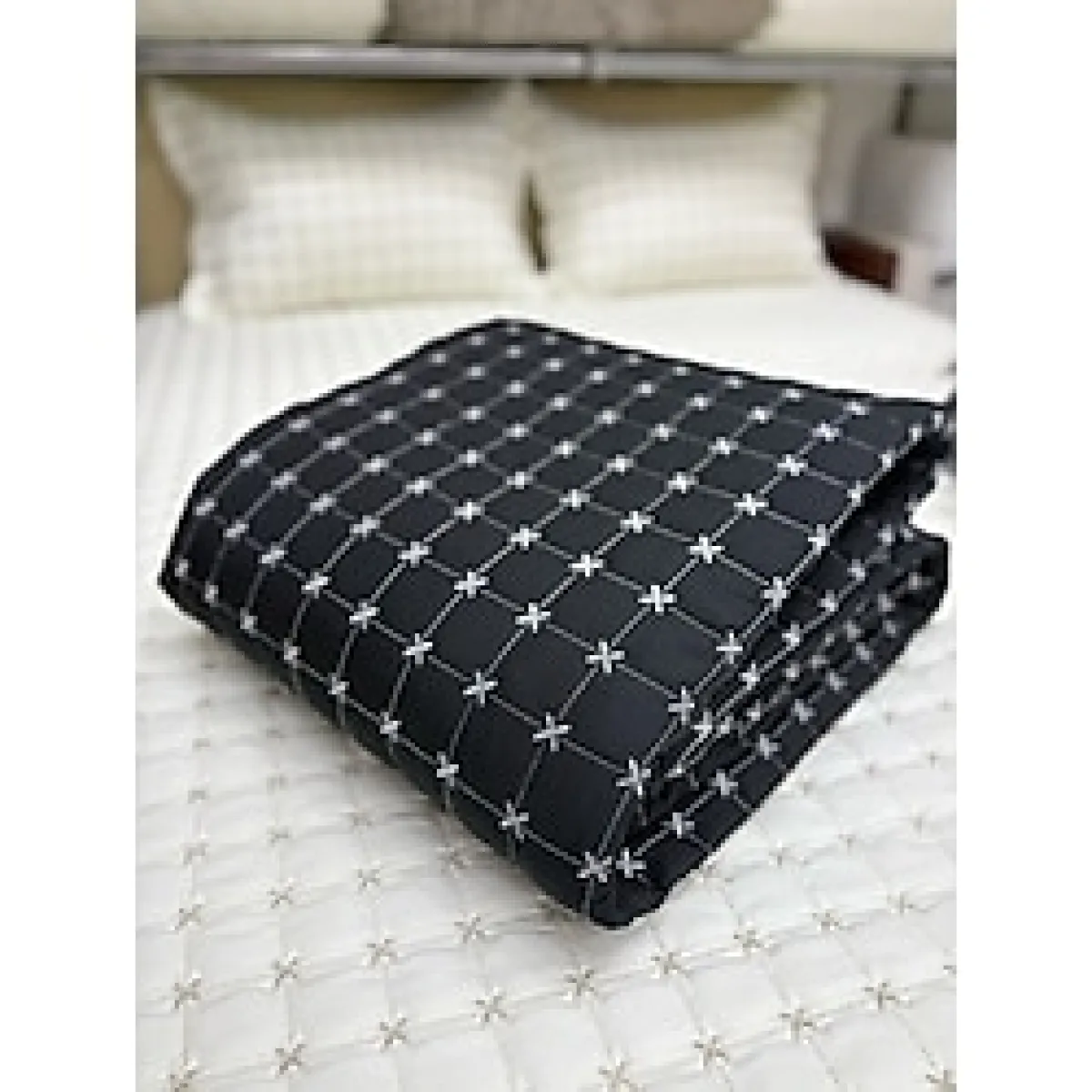 Tek Kişilik Kapitoneli Yatak Örtüsü Takımı - Pike Takımı - Siyah