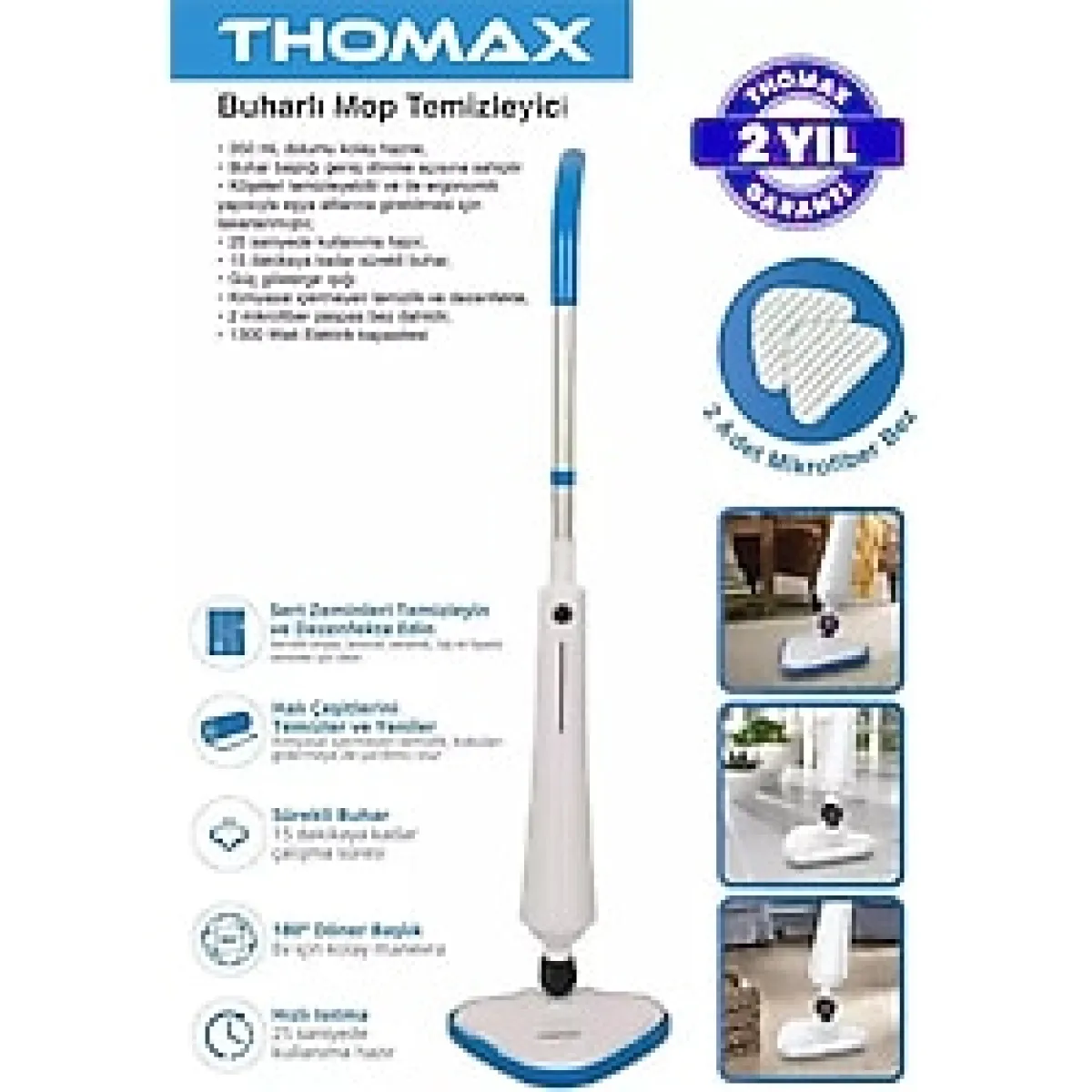 Thomax Antibakteriyel Buhar Basınçlı Temizleyici Ve Dezenfektan Mop