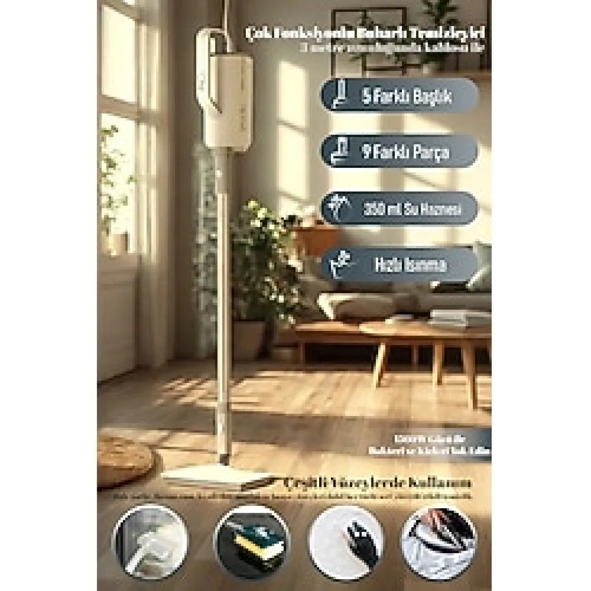 TMARK 10-in-1 Çok Fonksiyonlu Buharlı Temizlik Makinesi - 1500 W, 5 m Kablo, Gri (Türkiye Garantili)