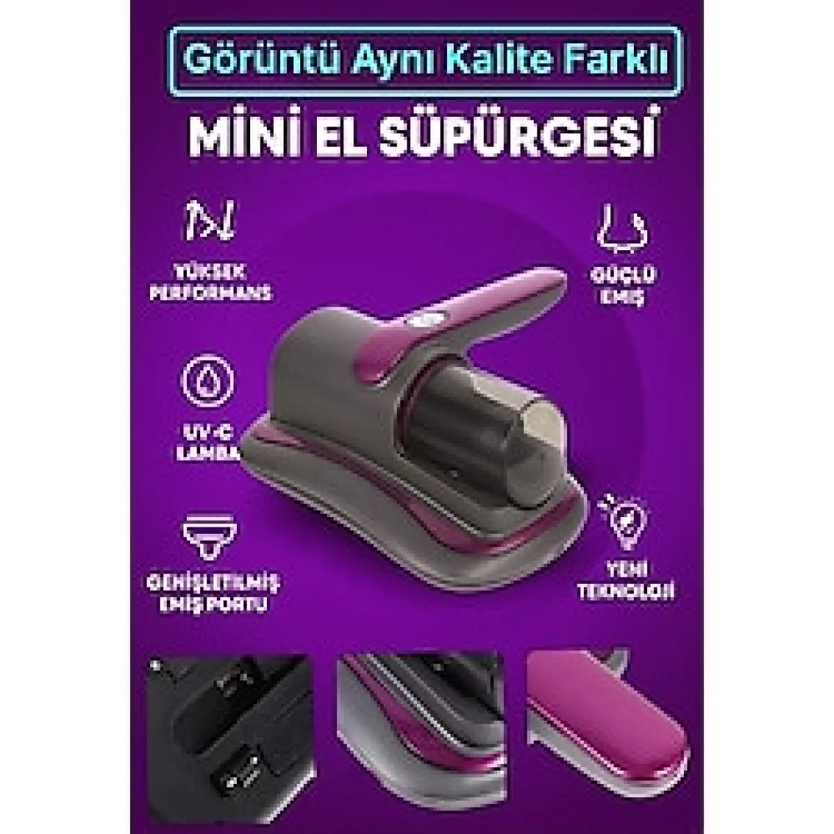 Tüy Temizleme El Süpürgesi Kablosuz Mini Şarjlı Çarşaf Koltuk Kedi Köpek Yeni Nesil Gırgır - Mor