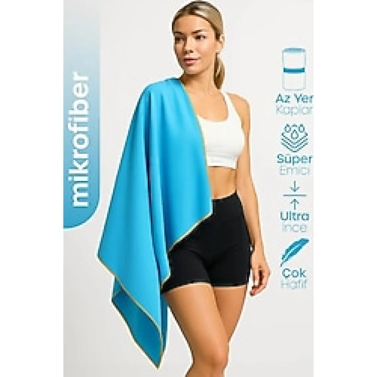 Unisex Mikrofiber Plaj Havlusu 80X130 Cm Yumuşak Dokulu Deniz Banyo Sporcu Havlusu Large Boy Turkuaz