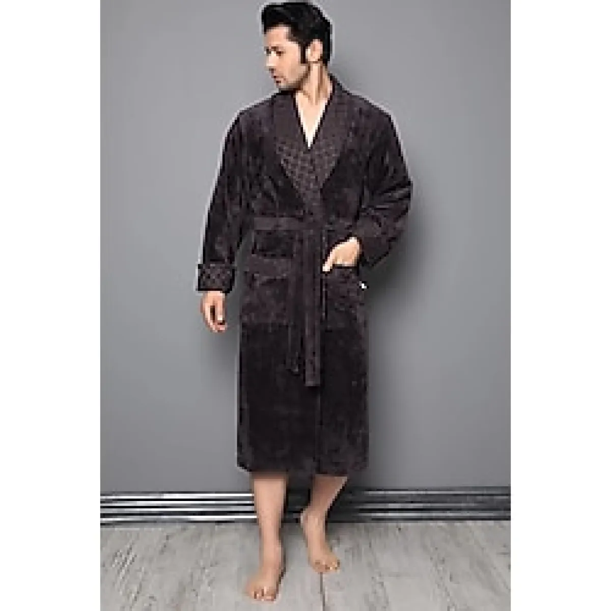 Uzun Şal Yaka Bambu Pamuklu Yaka Kapitone Erkek Bornoz