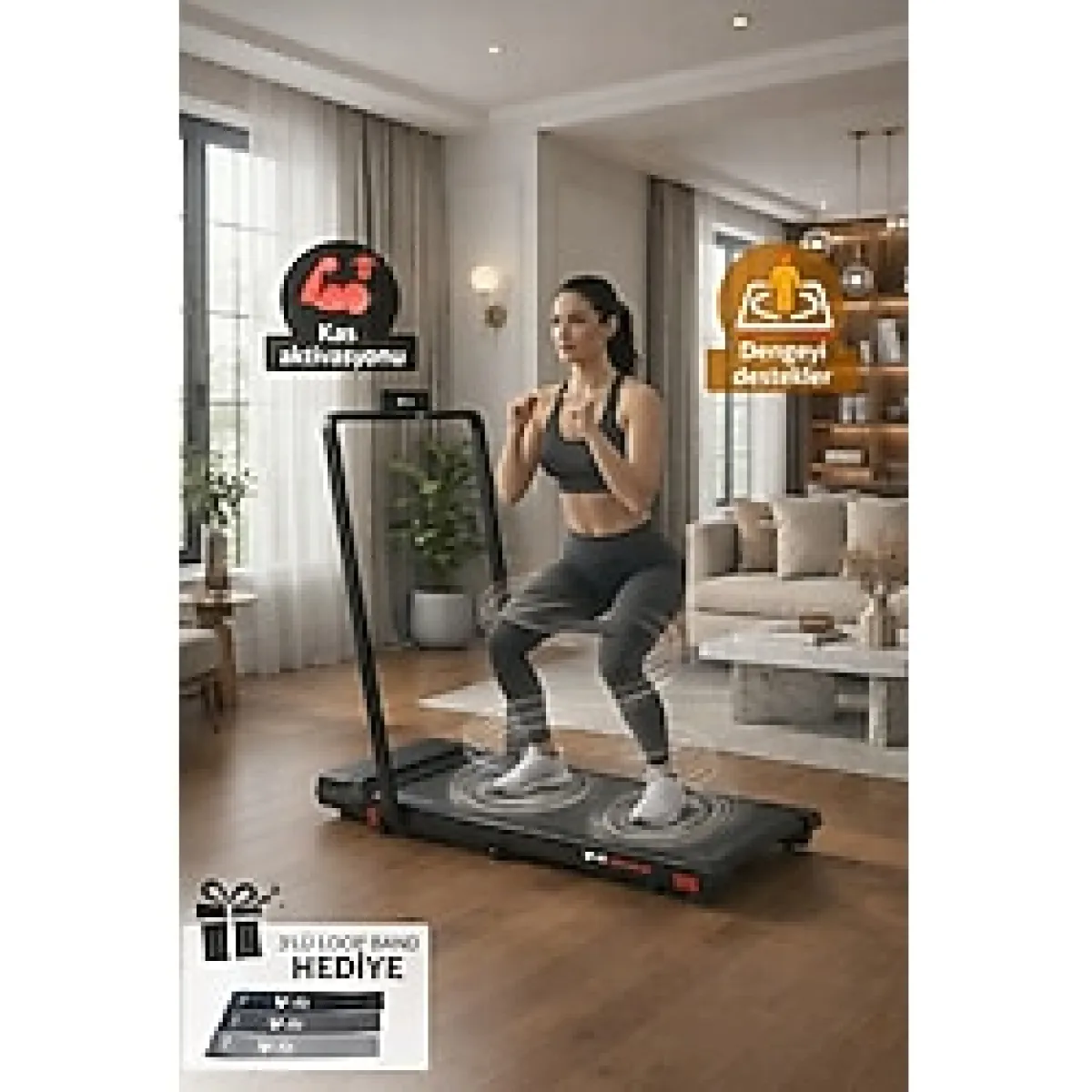 Voit Vibro Run Lite Titreşim Modlu Loop Bant Seti Hediyeli Katlanabilir Koşu ve Yürüyüş Bandı - 8 Km/h Brushless Motor - VibroRun