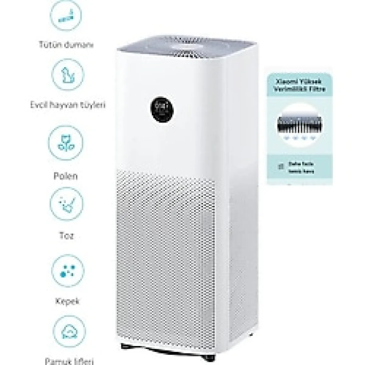 Xiaomi Hepa Filtreli, OLED Ekranlı 3 Ü 1 Arada Yüksek Kaliteli Akıllı Hava Temizleyici - Beyaz