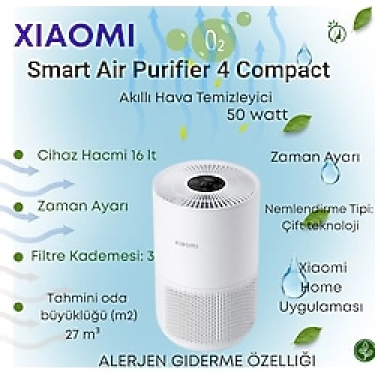 Xiaomi Mi Smart Hava Temizleyici 4 Kompakt Beyaz + Hassas Mutfak Terazisi Hediye