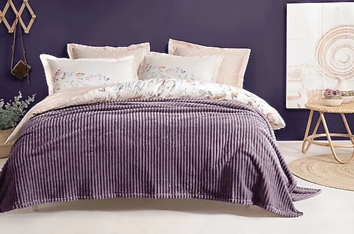 Yataş Holly Kül Moru 200x220 cm Welsoft Çift Kişilik Battaniye