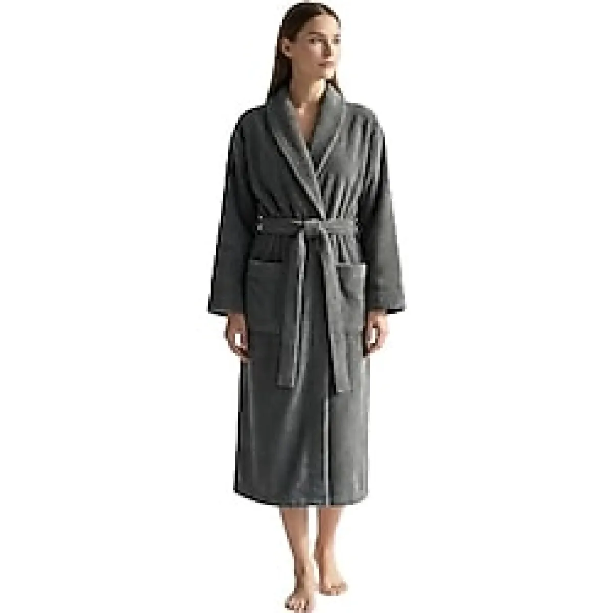 %100 Pamuk Unisex Antrasit Bornoz - Şalyaka Otel Bornozu, Spa Için Ideal, Günlük Kullanıma Uygun