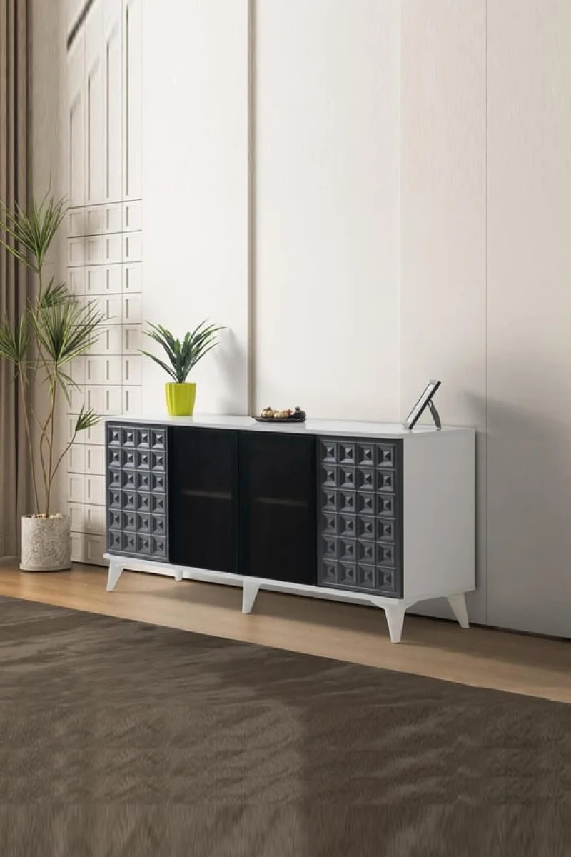 Yakut Reflekte Beyaz Antrasit Konsol 160 cm (AK703)