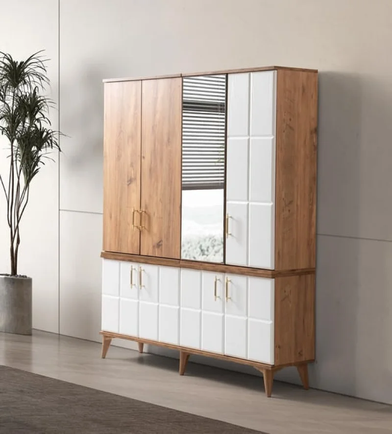 Prestij Raflı Beyaz Ceviz Portmanto (AK215)