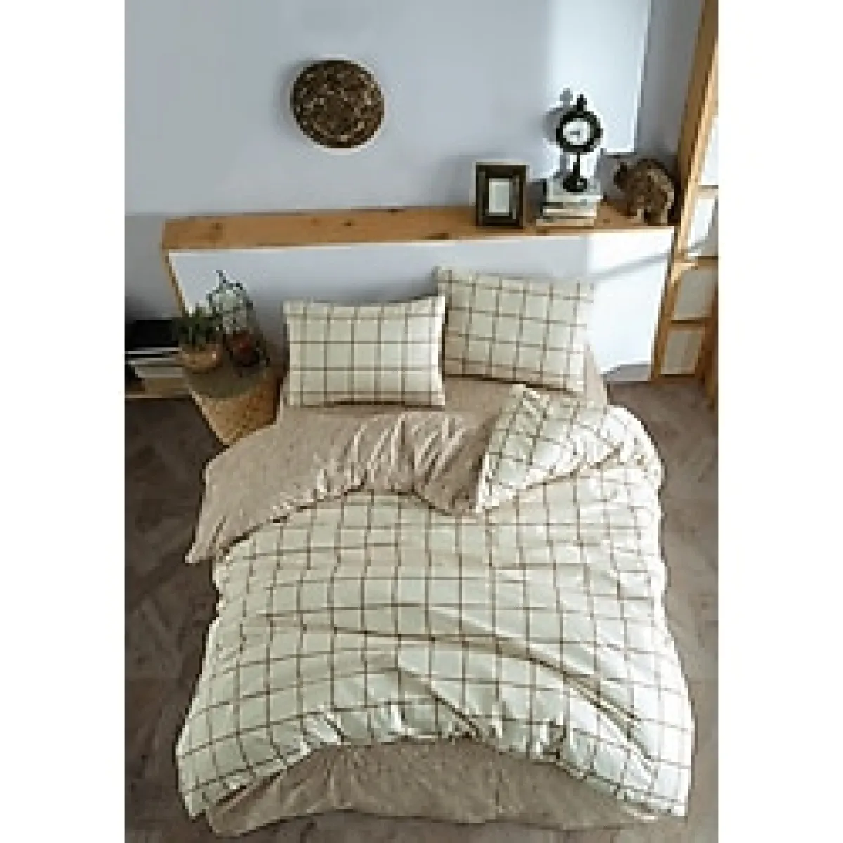 Casa Carina Ranforce Çift Kişilik Lastikli Çarşaflı Nevresim Takımı Kare Siyah