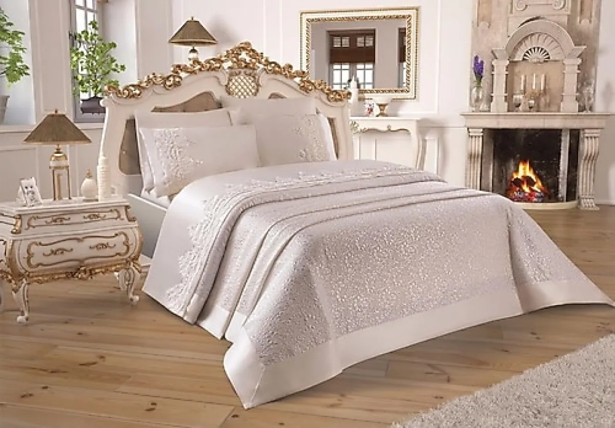 Çeyiz Diyarı Diana Fransız Güpürlü 7 Parça Gelin Seti Krem