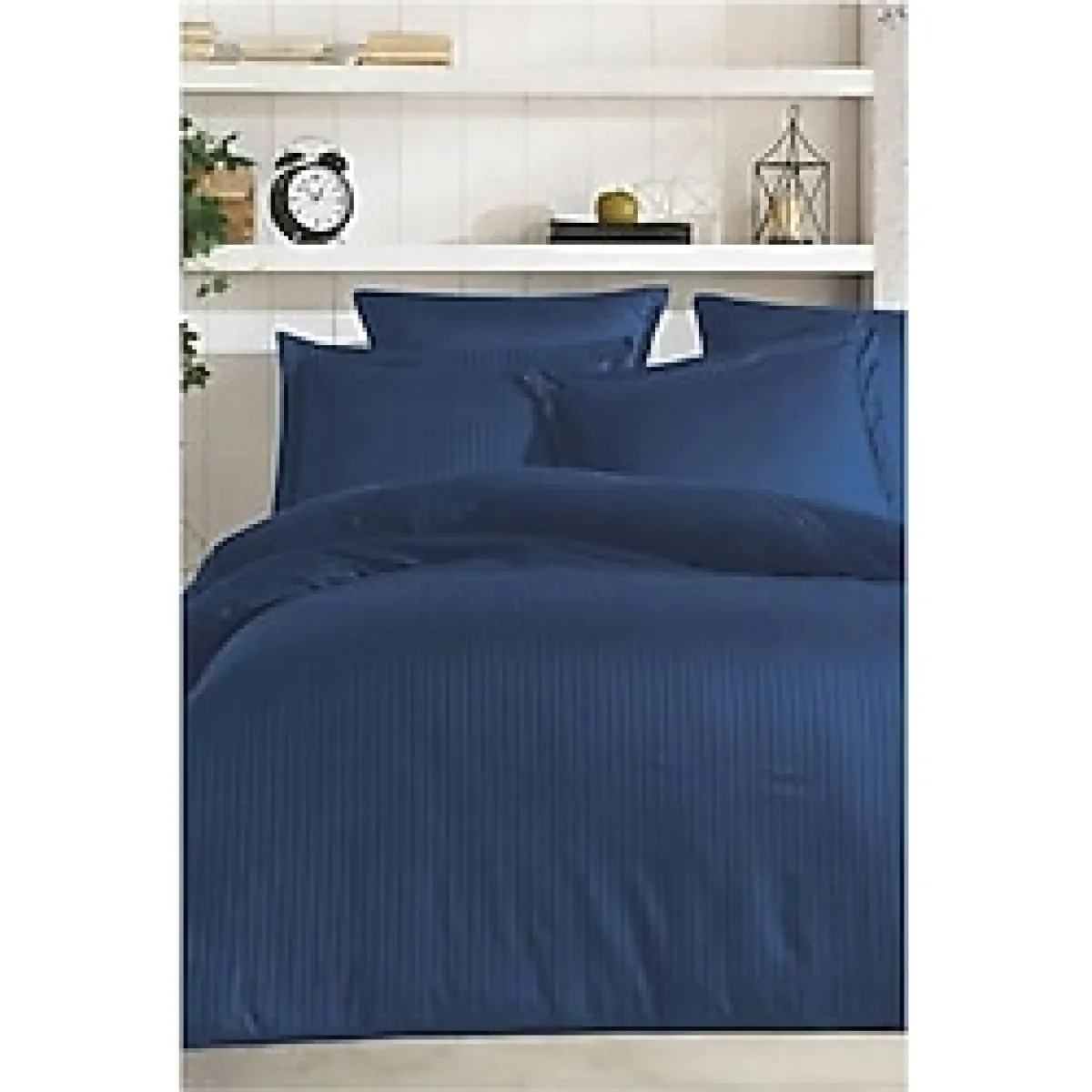 Cift Kisilik Pamuk Saten Nevresim,Cizgili, Saten Nevresim Takimi 100 Pamuk 200x220-Lacivert