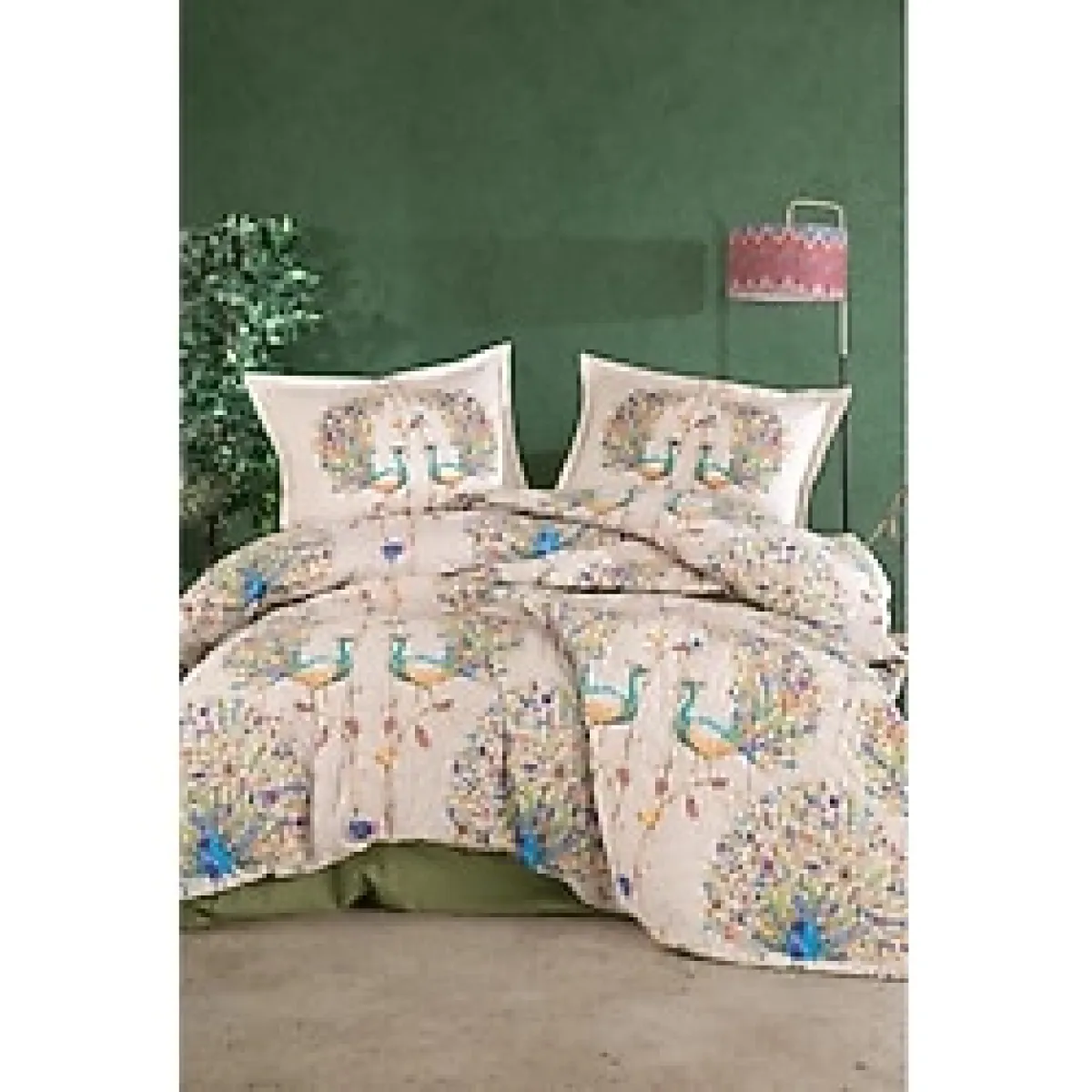 Clasy Pavone Yeşil %100 Pamuk Çift Kişilik Dört Mevsim Set