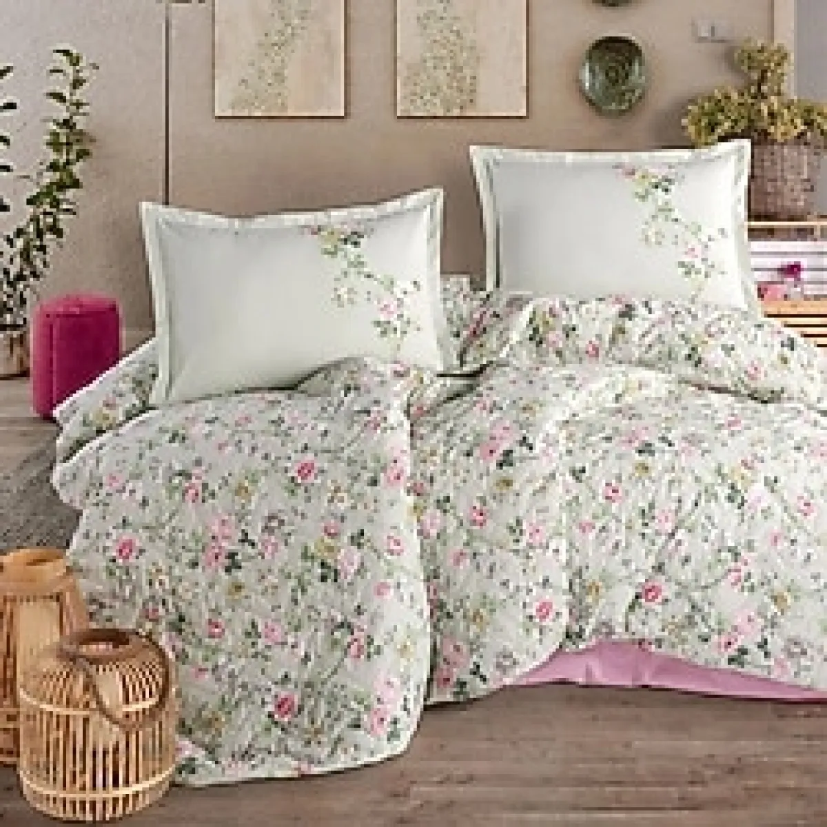 Clasy Ranforce %100 Pamuk Çift Kişilik Dört Mevsim Set Elara V1 Adaçayı Rengi