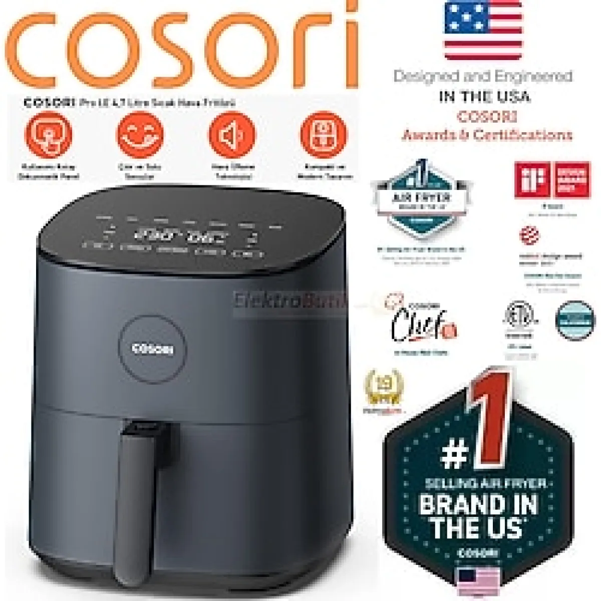 COSORI Dijital Dokunmatik Sıcak Hava Fritözü XXL 4,7 Lt, Siyah, Sağlıklı ve Lezzetli Pişirme