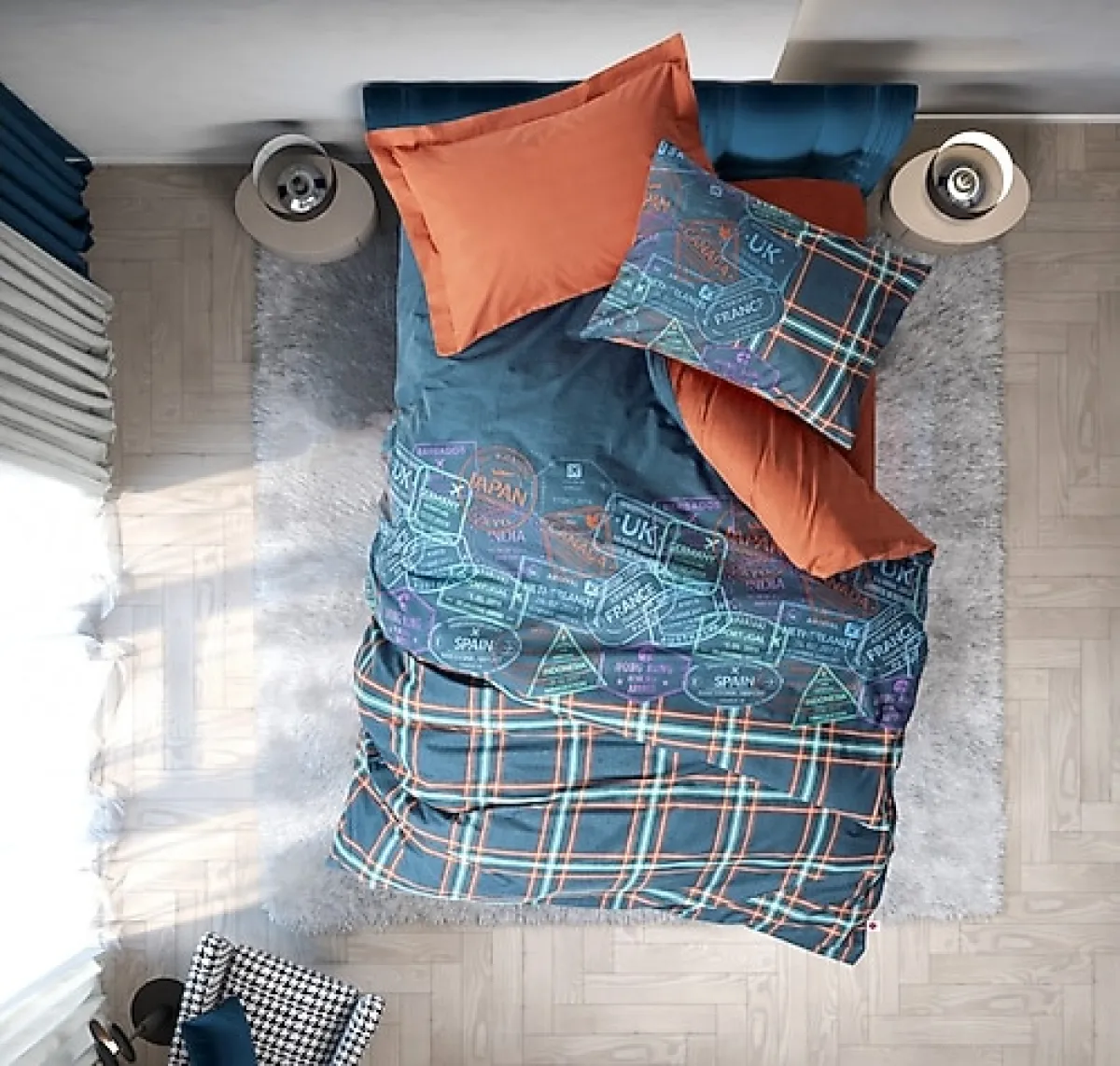 Cotton Box Pleds Tarçın Lastikli Çarşaflı Tek Kişilik Nevresim Takımı