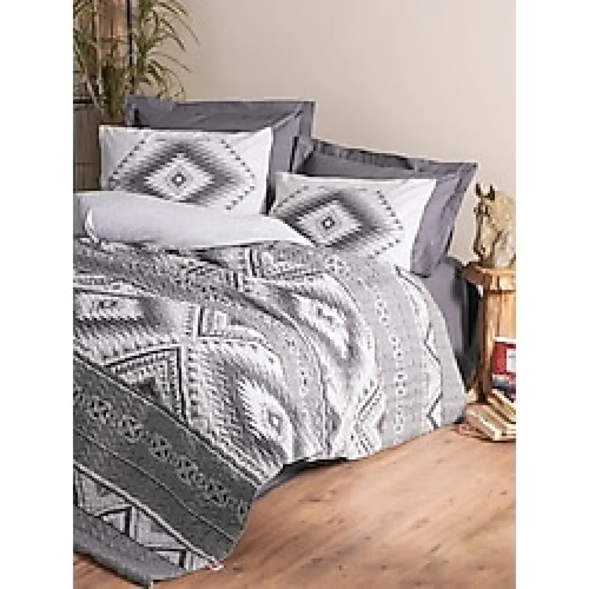 Cottonbox Ethnic Çift Kişilik Complate Set Delos Antrasit