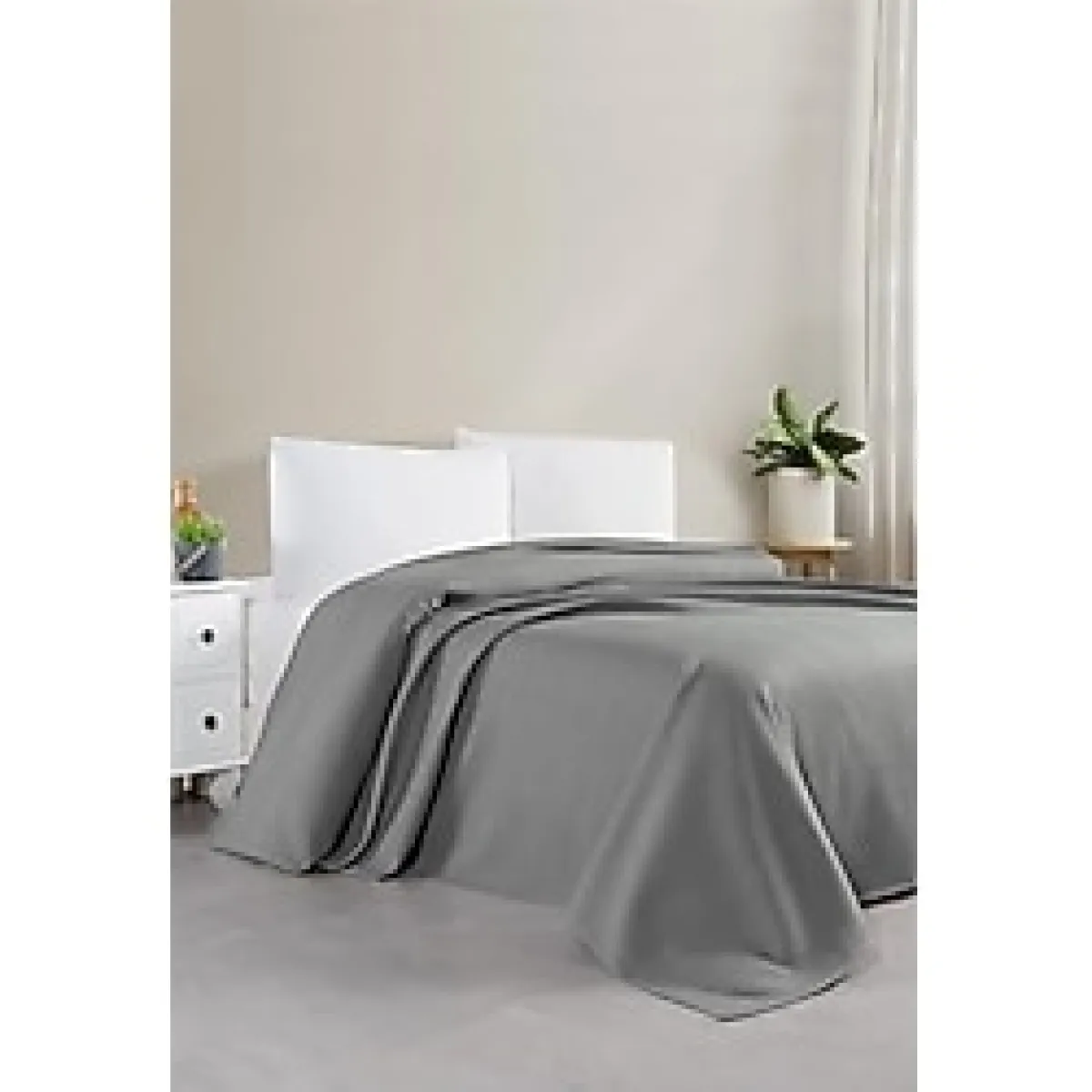 DENİZLİ ÇEYİZ Çift Kişilik Waffle Desen Petek Pike Gri 200 x 230