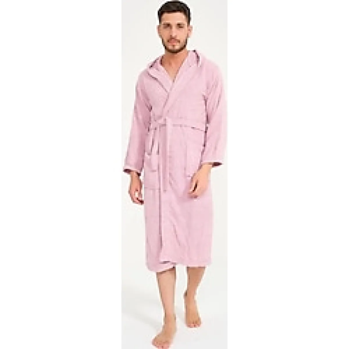 Düz Ve Pamuklu Kapüşonlu Erkek Bornoz