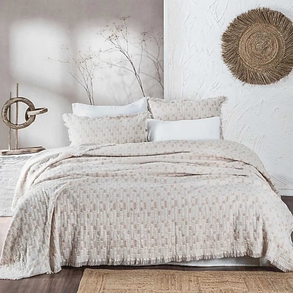 Ecocotton Merisa Bej Müslin Çift Kişilik Pike Takımı