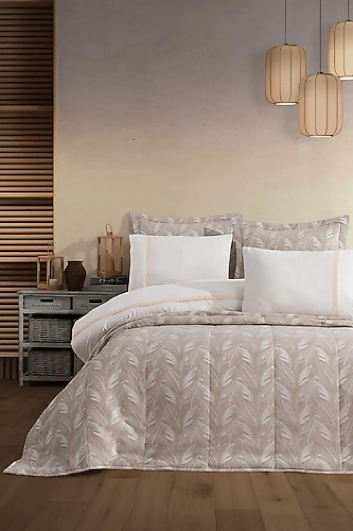 Elart Stil Bej 7 Parça Yatak Odası Çeyiz Seti