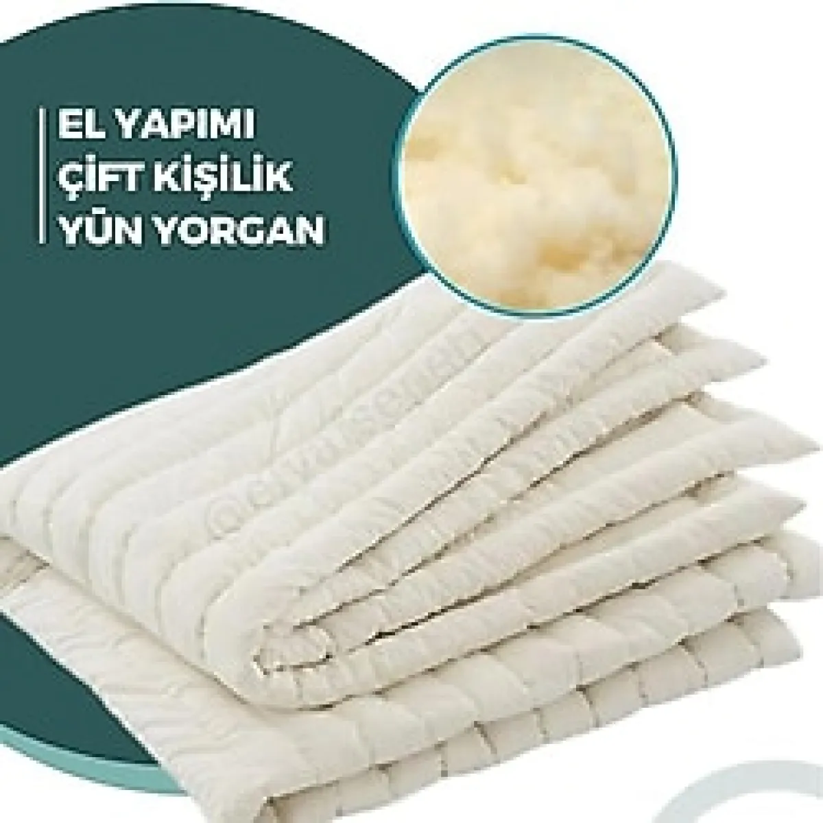 Elyaf Sepeti %100 Yünden El Dikimi Çift Kişilik Yün Yorgan %100 Doğal 195x215 Cm