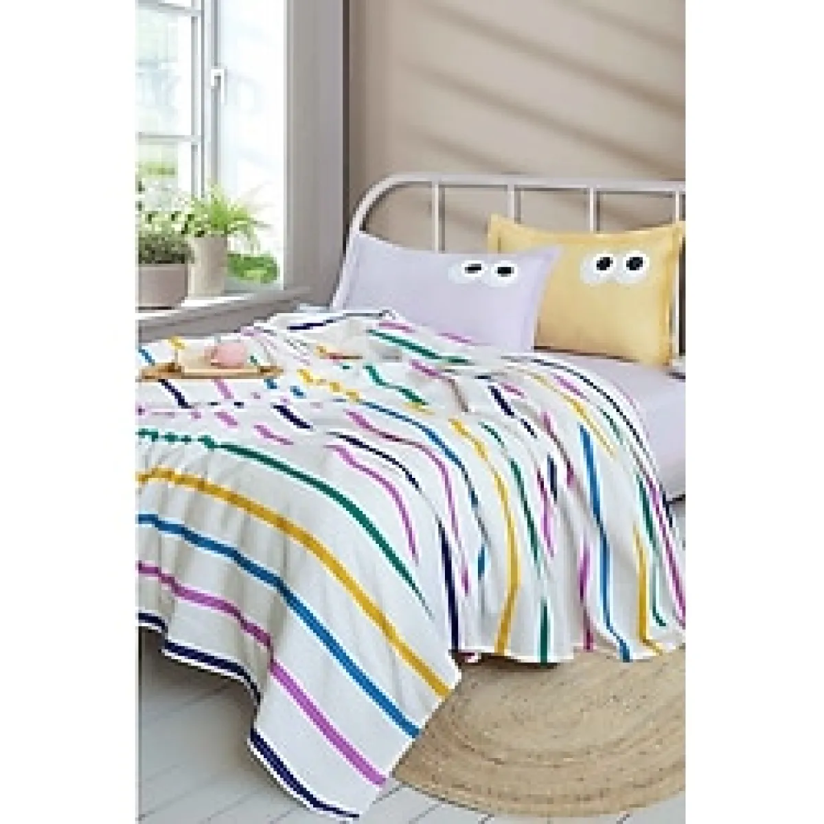 Eponj Home Pike Seti Baskılı Çift Kişilik Funny Sarı-Lila - Sarı - Lila - 200 x 235 cm