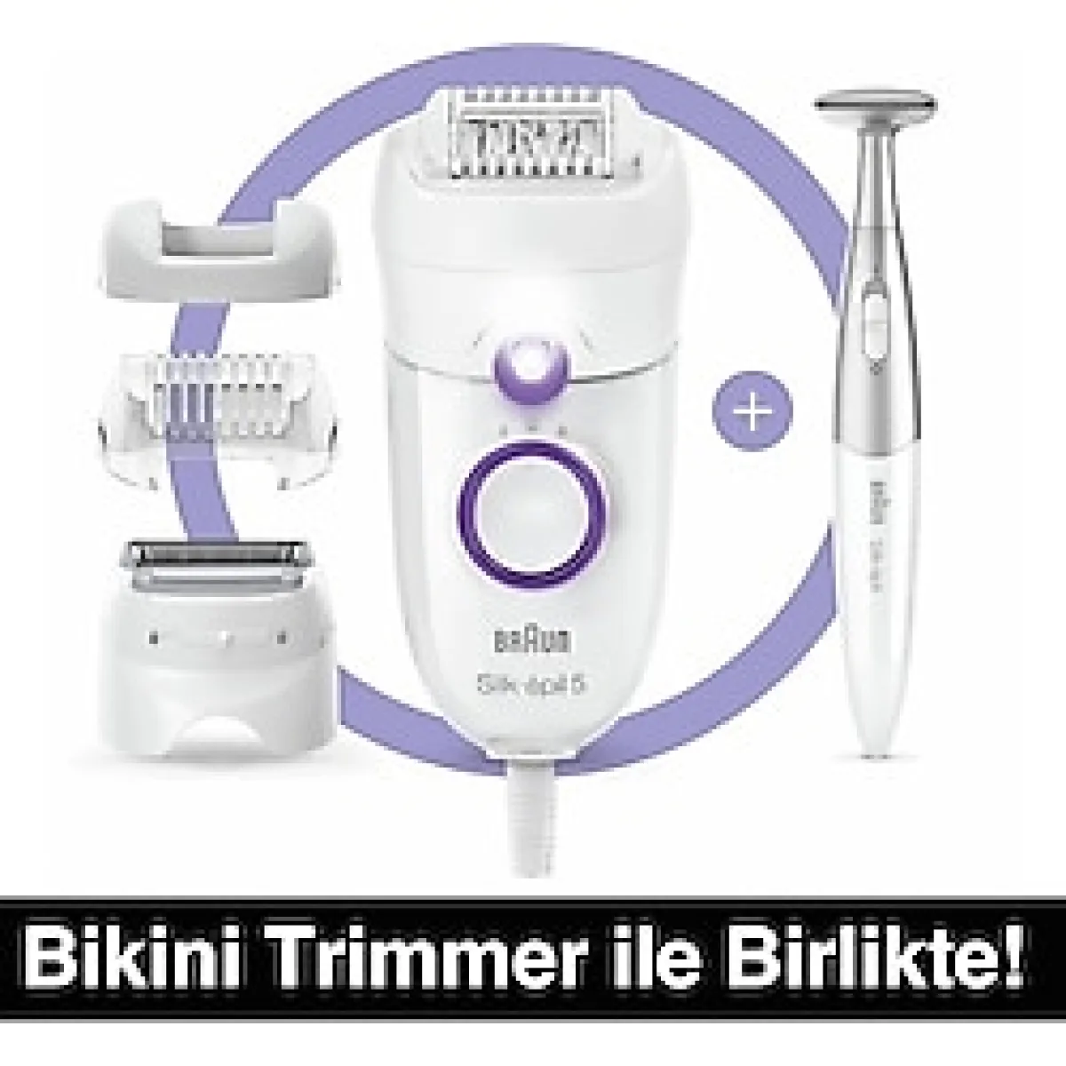 Feyza Design Silk-Epil 5 5825 3'ü 1 Arada Epilatör ve Bikini Trimmer, Kablolu, Kuru Kullanım - Ahşap - Beyaz