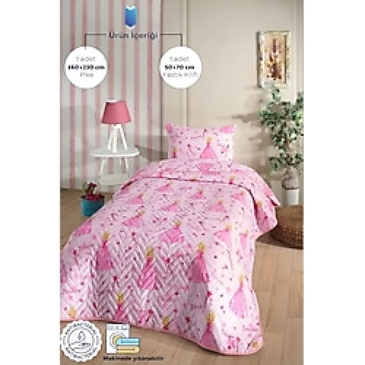 Formeya Prenses Desenli Çocuk-genç Odası Tek Kişilik Pike-yatak Örtüsü Takımı 160 X 230 Cm (ÇARŞAFSIZ)