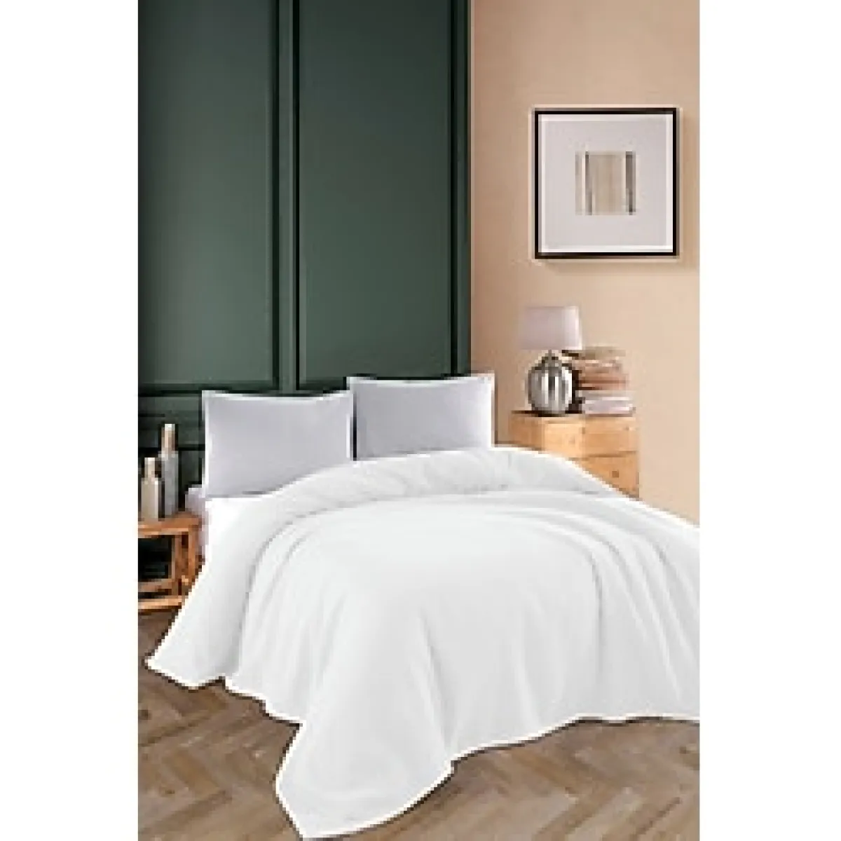 Formeya Renkli Gofret Desen Tek Kişilik Pike Yatak Örtüsü Otel Pike 160 x 230 cm - Beyaz