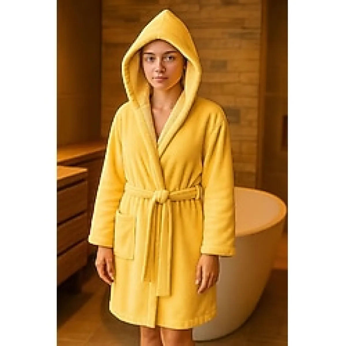 Genç Kız / Erkek Çocuk Kapşonlu Garson Boy Kadife Bornoz %100 Pamuklu