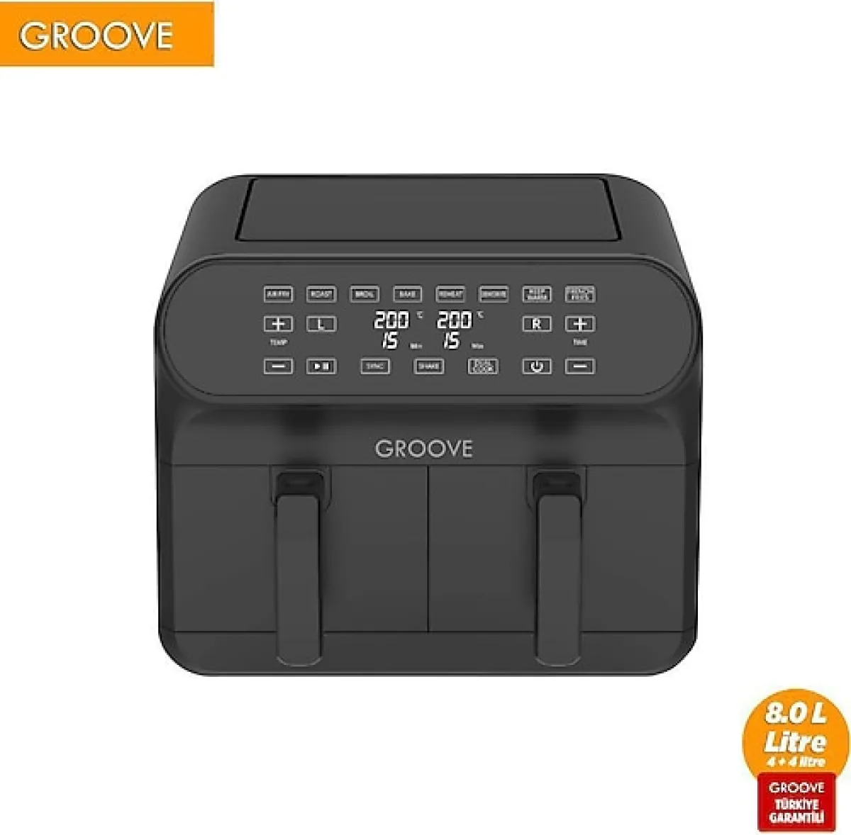 Groove Max Plus XXL Çift Hazneli 8 lt Siyah Yağsız Fritöz