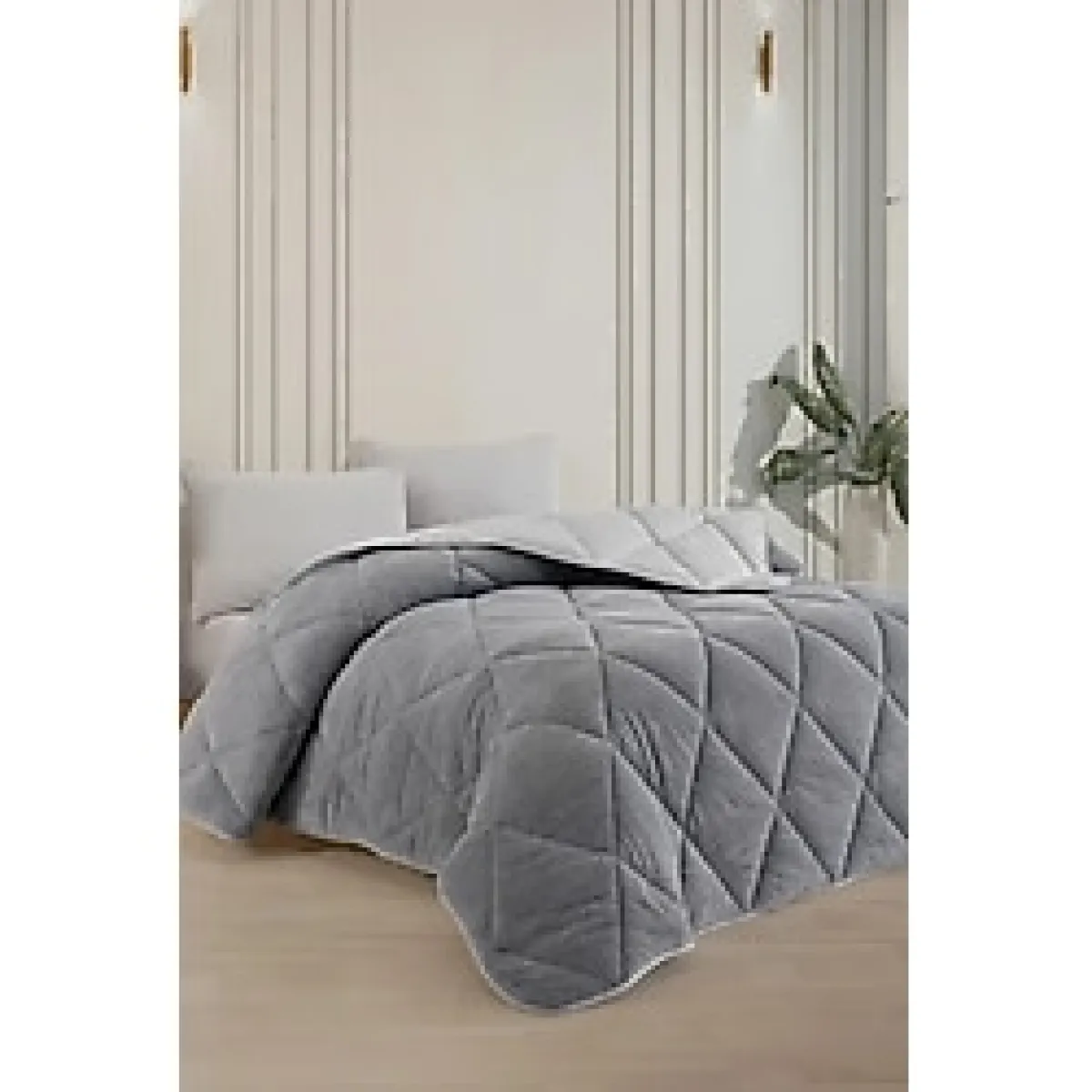 İlkim Tekstil Cs İlkim "Hediyeli" Çift Kişilik Çift Taraflı 195X215 Lüx Welsoft Yorgan Gri